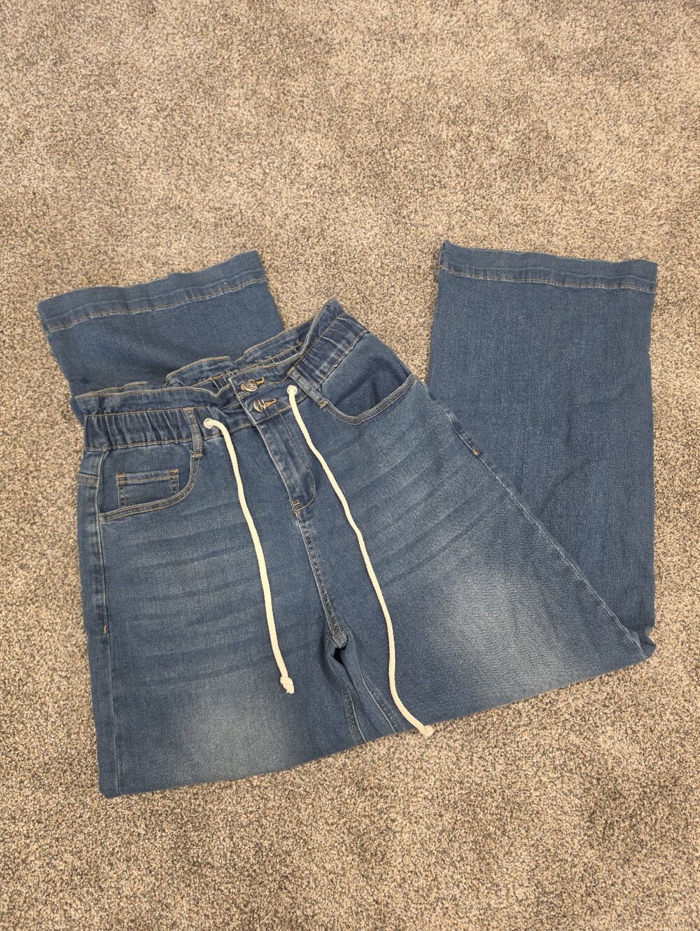 Womens Blue Drawstring Waist Jeans